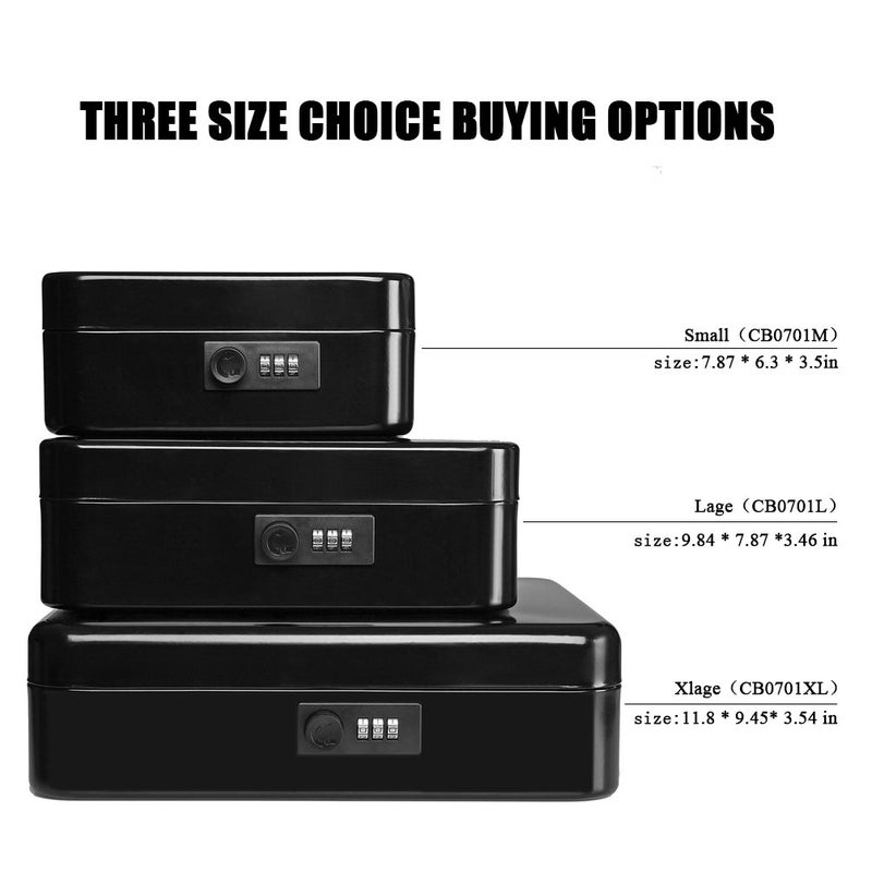 Jssmst Large Cash Box with Combination Lock â€“ Durable Metal Cash Box with Money Tray Black(9.8 x 7.9 x 3.5), SM-CB07001L - Image 5